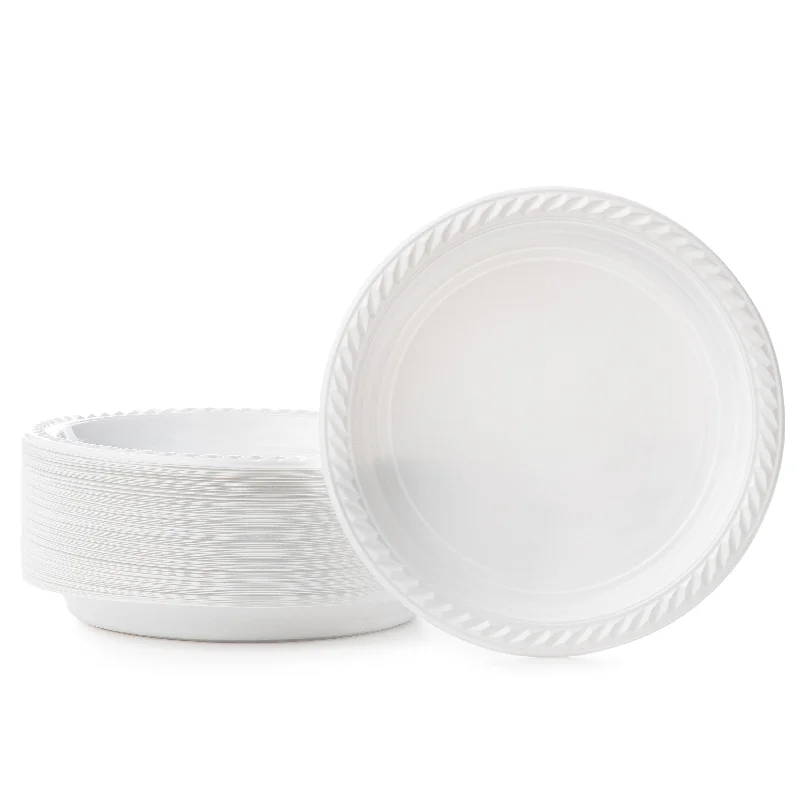 Retro diner serving tray-9 Inch White Round Plastic Dinner Plate 100 Pack - Classico