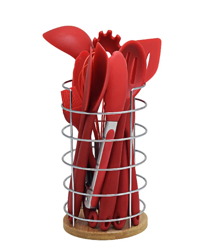 Eco-conscious bamboo bowl-Standard Utensil Set 10 Piece - Red