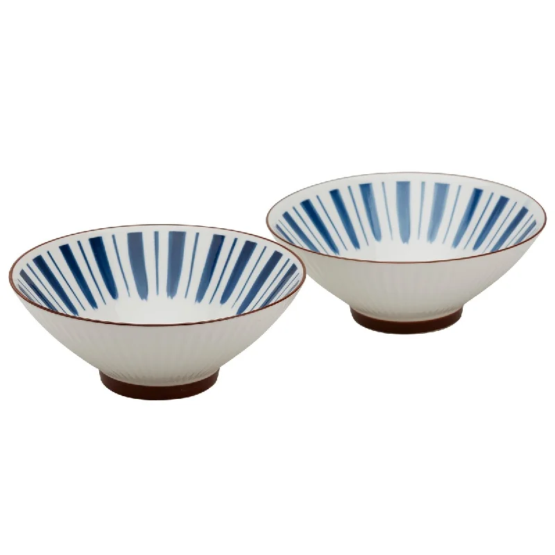 Bamboo chopsticks pair-Tabletops Gallery 8" Blue Stripe Stoneware Ramen Noodle Bowls, Set of 2 - 8" x 3.125