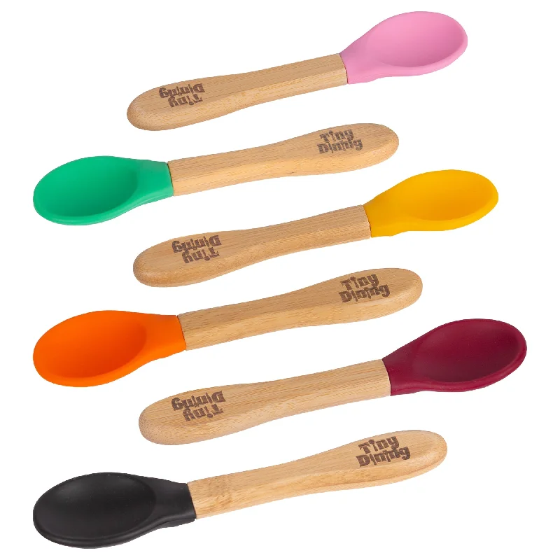 Retro polka dot platter-Bamboo Children's Spoon - Silicone Tip - Team Pink - Pack of 6