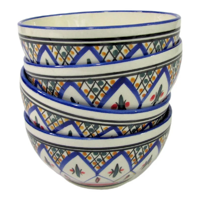 Eco-friendly wheat straw plate-Handmade Set of 4 Le Souk Ceramique 'Tabarka' Stoneware Soup/ Cereal Bowls (Tunisia)