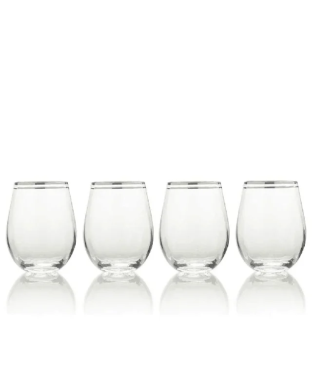 Cute animal print cup-Mikasa Haley Platinum Pack Of 4 Stemless Wine Glasses