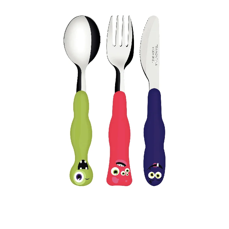 Sleek butter knife-Tramontina Children's Cutlery Set 3pc Monster