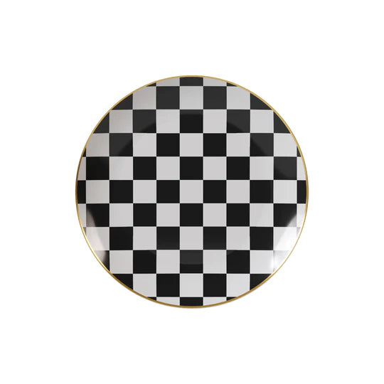 Glass dessert platter-Black and White Round Plastic Plates - Checkerboard