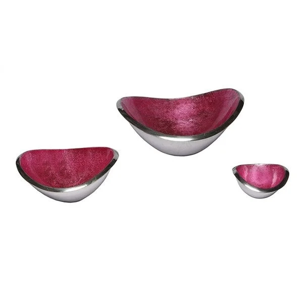 Artisan-crafted salad bowl-Melange Home Decor Classic Collection, Set of 3 Wave Bowls- 4.25", 7" and 9.5", Color - Dark Pink