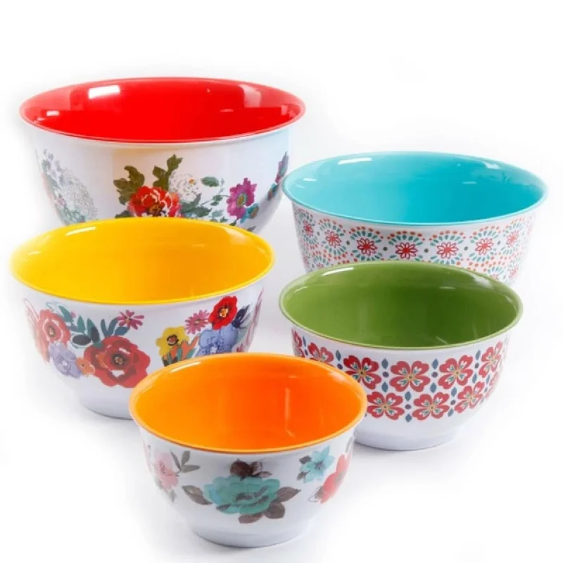 Dishwasher-safe dinner spoon-Pioneer Woman Garden Melamine Plastic Mixing Bowl Set 10 Piece Set