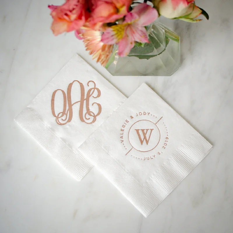 Titanium camping spork-Foil Monogram Wedding Napkins