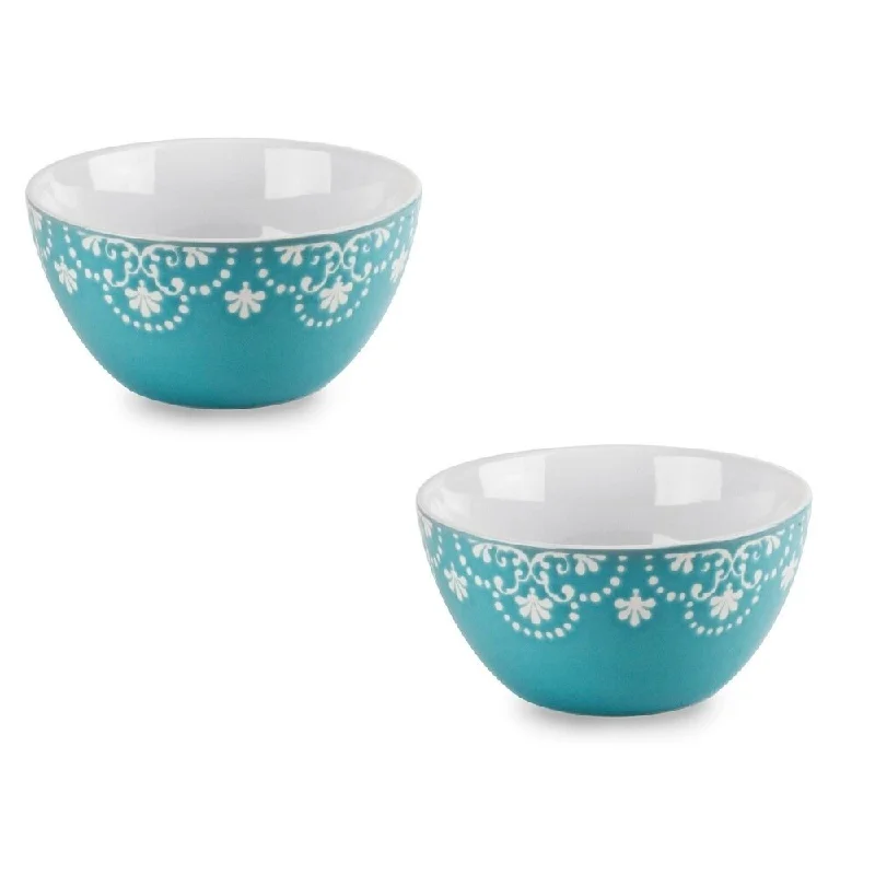 Speckled ceramic soup mug-4 Pk Teal 5 1/2" Ceramic Breakfast Serving Cereal Soup Bowl Set