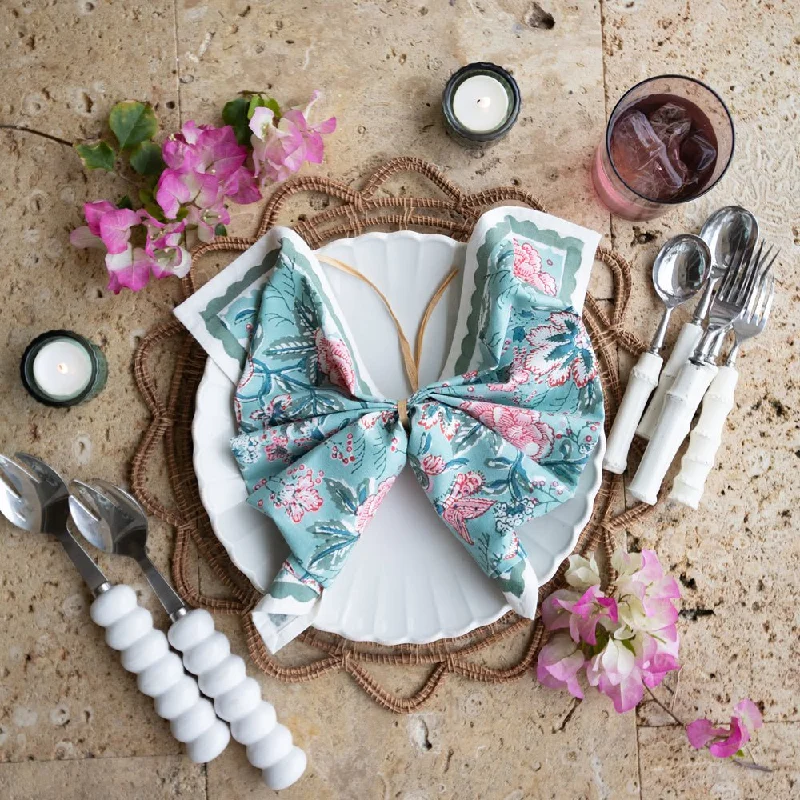 Hand-carved wooden spoon-Butterfly Garden Aqua & Rose Napkin | Set of 4