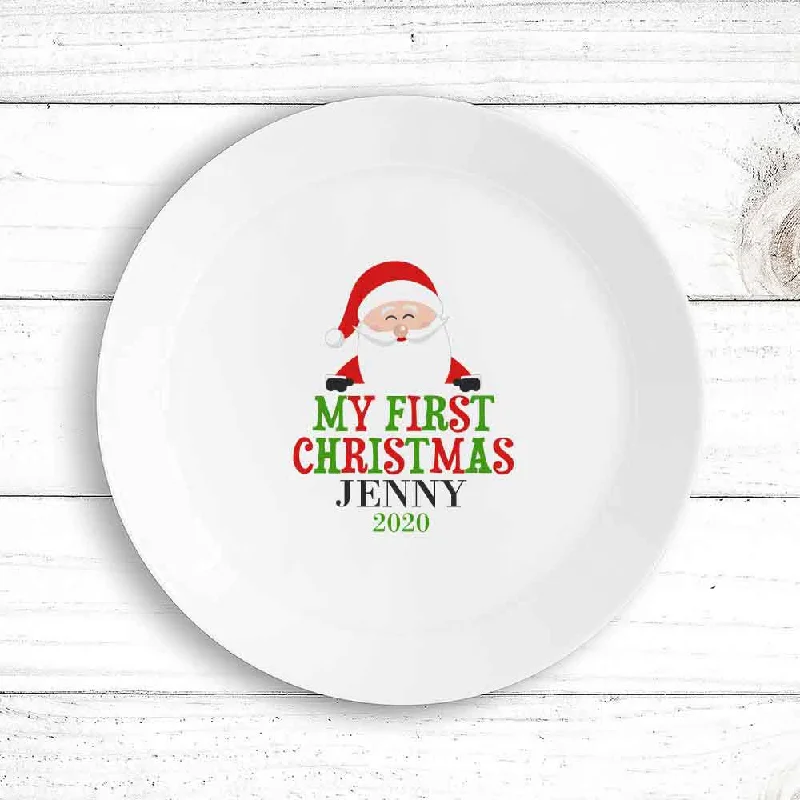 Vintage tin serving tray-My First  Christmas Kids Plate