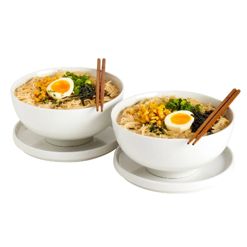 High-gloss dinner fork-Infuse 8pc Ramen Bowl Set with Lid/Plate and Chopsticks White