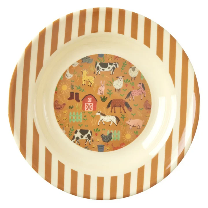 Bright neon dinner plate-Rice DK Melamine Kids Bowl with Farm Print - 250 ml