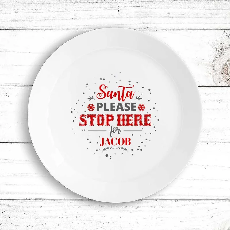 Artisan pottery serving bowl-Santa Stop Kids Plate