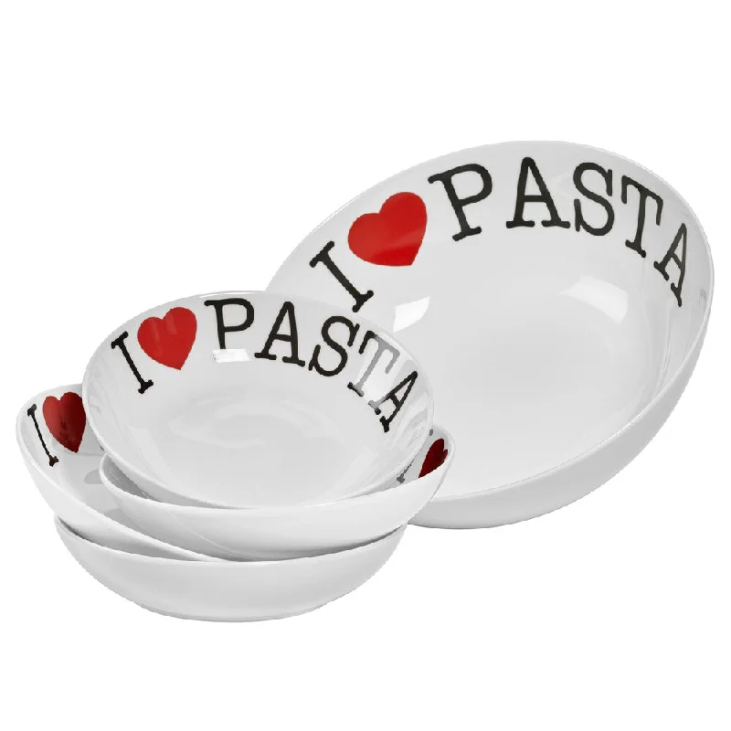 Rustic clay soup bowl-I Love Pasta Porcelain 5-piece Round Pasta Set