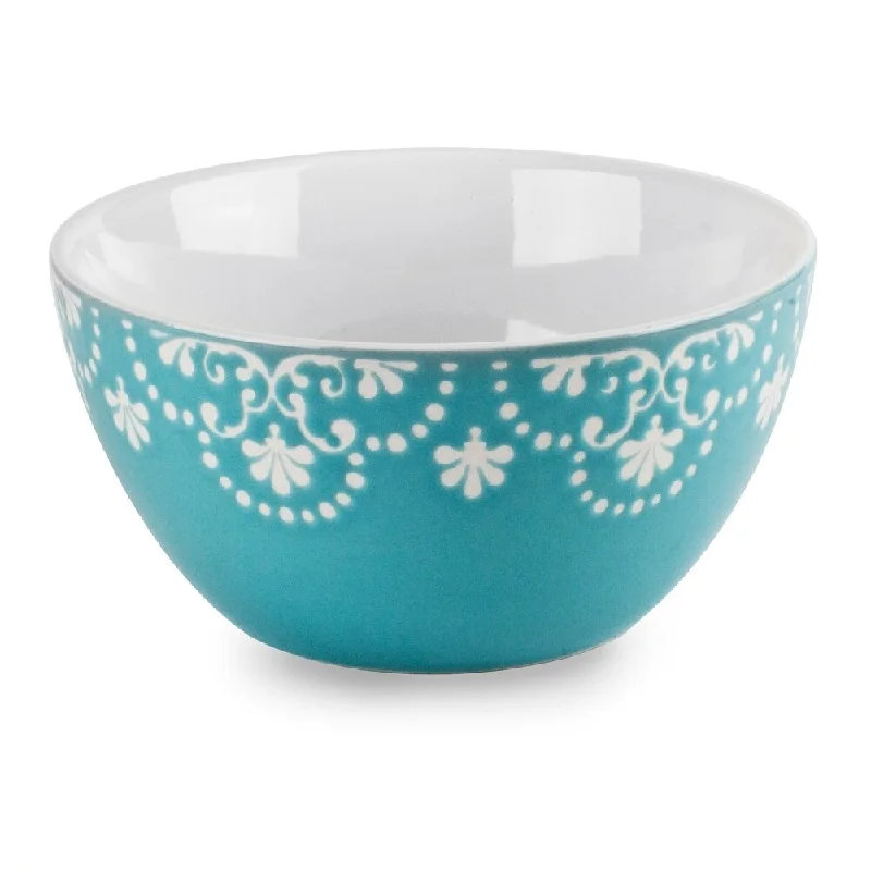 Porcelain dinner plate-Elegant 5.5In Vintage Style Teal Ceramic Bowl Set 2 Pack Soup Cereal Bowls