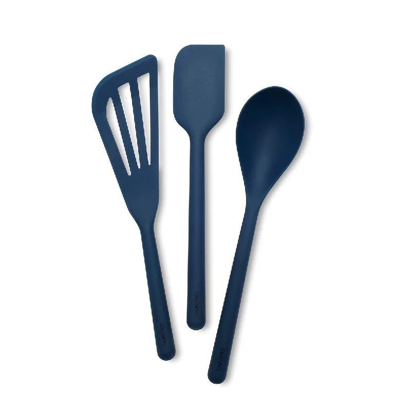 Nordic minimalist plate-Platinum Silicone Tools 3-Piece Utensil Set | Navy