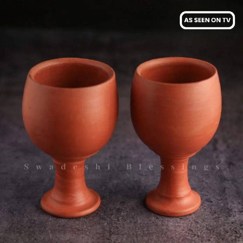 Classic white porcelain mug-Swadeshi Blessings HandMade Unglazed Royal Clay Goblet Set of 2/Tumblers 200ml/Royal Chalice Cup/Antique Wine Glass/Drinking Glass/HouseWarming-Birthday Gifts