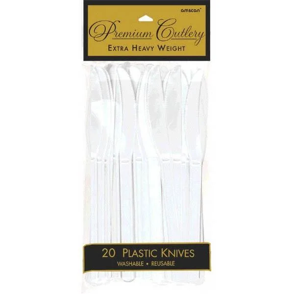 Elegant bone china saucer-Plastic Knives - Frosty White 20/pkg.