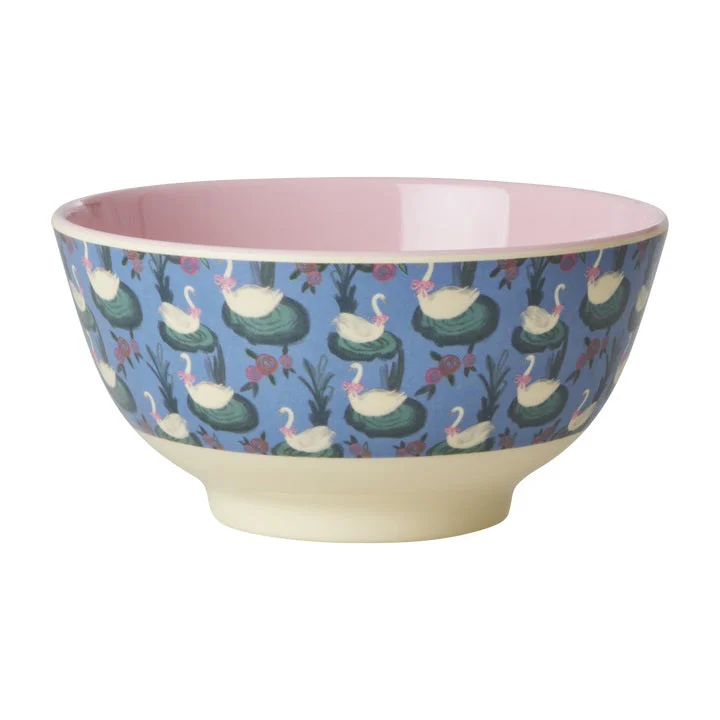 Marble-look dessert platter-Rice DK Melamine Bowl with Swan Lake Print - Medium - 700 ml