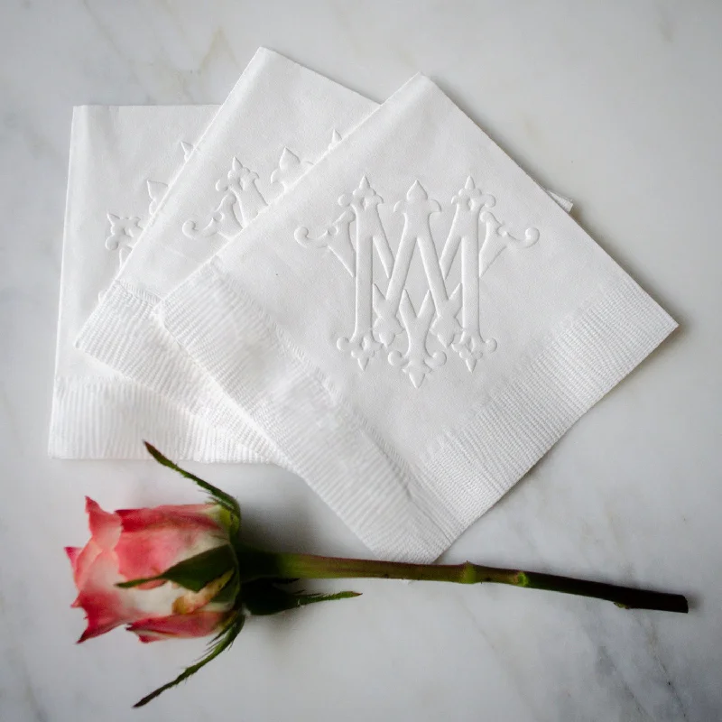 Stackable cereal bowl-Embossed Personalized Cocktail Size Party Napkins