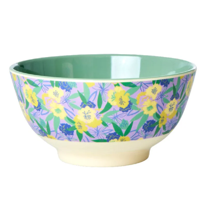 Textured grip soup spoon-Rice DK Melamine Bowl with Fancy Pansy Print - Medium - 700 ml