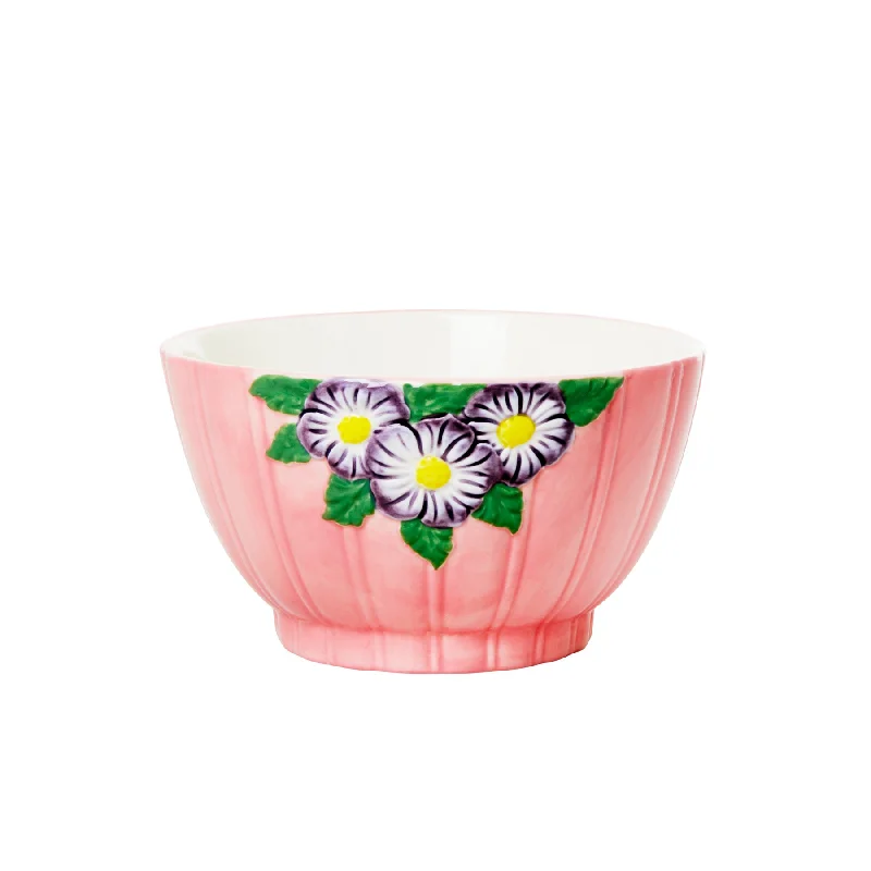 Speckled ceramic soup mug-Rice DK Ceramic Bowl with Embossed Flower Design - Pink - Small - 250 ml