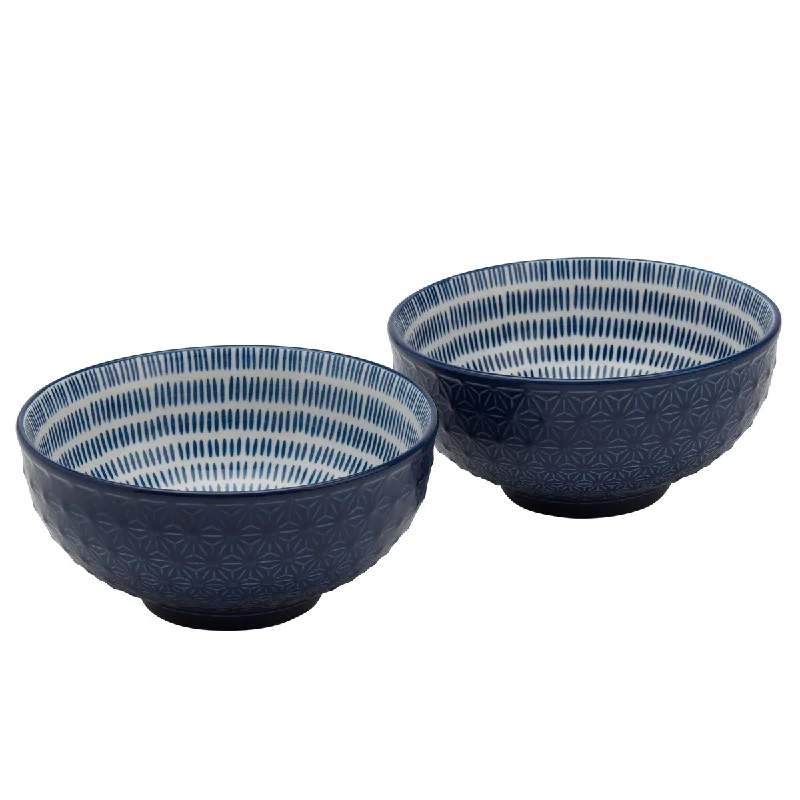 Heat-proof glass teapot-Tabletops Gallery 6.5" Cobalt Star Embossed Stoneware Ramen Noodle Bowls, Set of 2