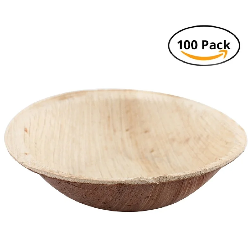 Hand-carved wooden spoon-CaterEco 3.5" Round Areca Bowl Set (100 Pieces Pack)|Ecofriendly Disposable Dinnerware|Heavy Duty Biodegradable Party Utensils