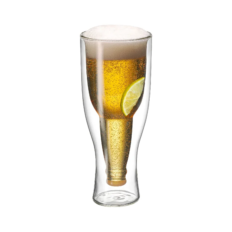 Floral etched glass cup-Avanti Top Up Twin Wall Beer Glass 400ml