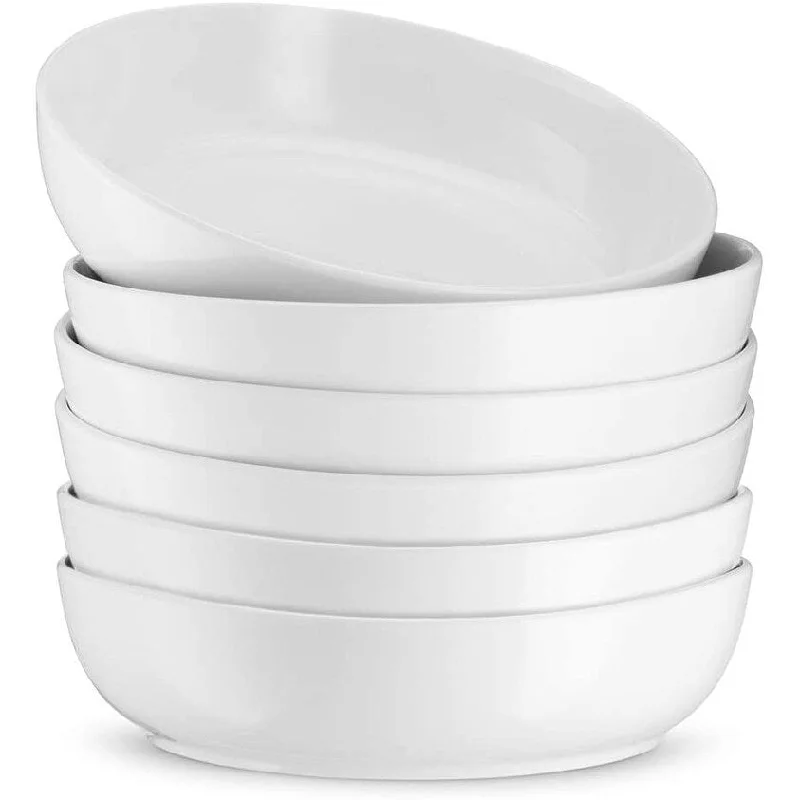 Festive holiday dinner plate-Kook Ceramic Pasta Bowls, 32 oz, White, Set of 6