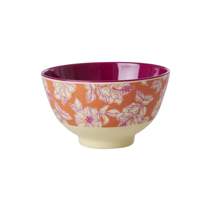 Holiday-themed serving dish-Rice DK Melamine Bowl with Faded Hibiscus Print - Small - 300 ml