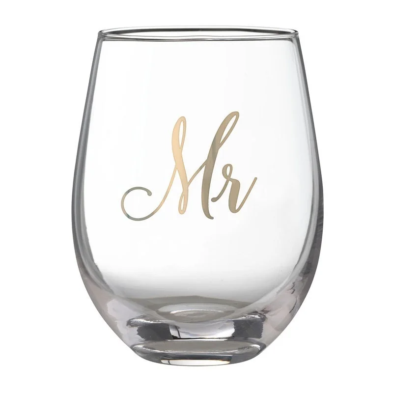 Hand-painted ceramic mug-Lillian Rose Gold Mr. Stemless Wine Glass | 1ct