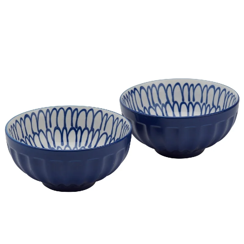 Titanium camping spork-Tabletops Gallery 6.5" Cobalt Cafe Fluted Stoneware Ramen Noodle Bowls, Set of 2