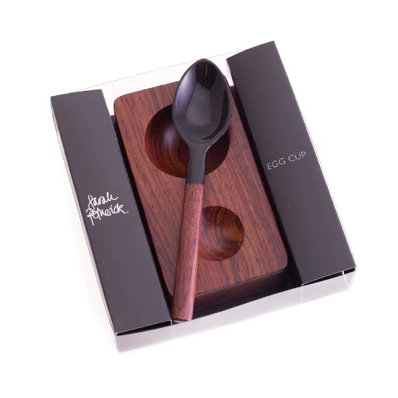 Wooden serving tray-Sarah Petherick Rosewood Egg Cup with Black Horn Egg Spoon