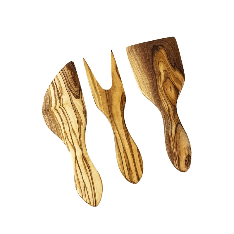 Engraved personalized fork-Set of 3 Olive Wood Mini Cheese Tools