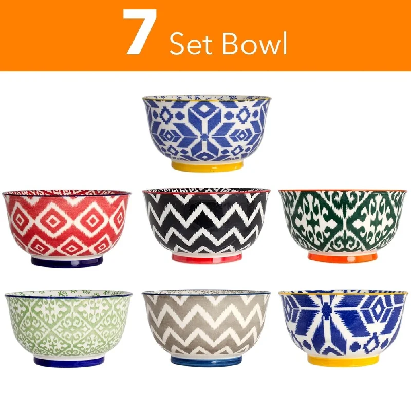 Rustic clay soup bowl-High Quality Large 6 Inch Ceramic Cereal Soup Pasta Bowl Set - 7 Pcs. Ceramic Bowls