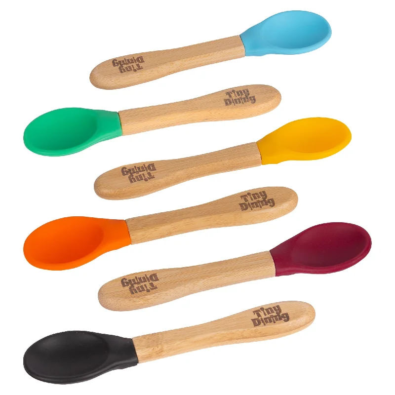 Portable travel spork-Bamboo Children's Spoon - Silicone Tip - Team Blue - Pack of 6