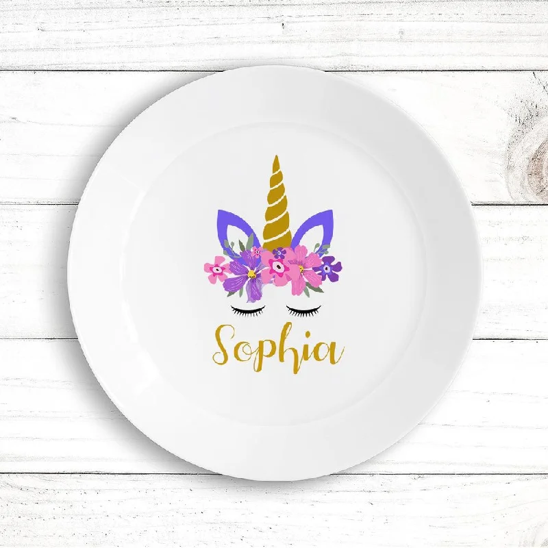 Soft-grip handle knife-Unicorn Kids Plate