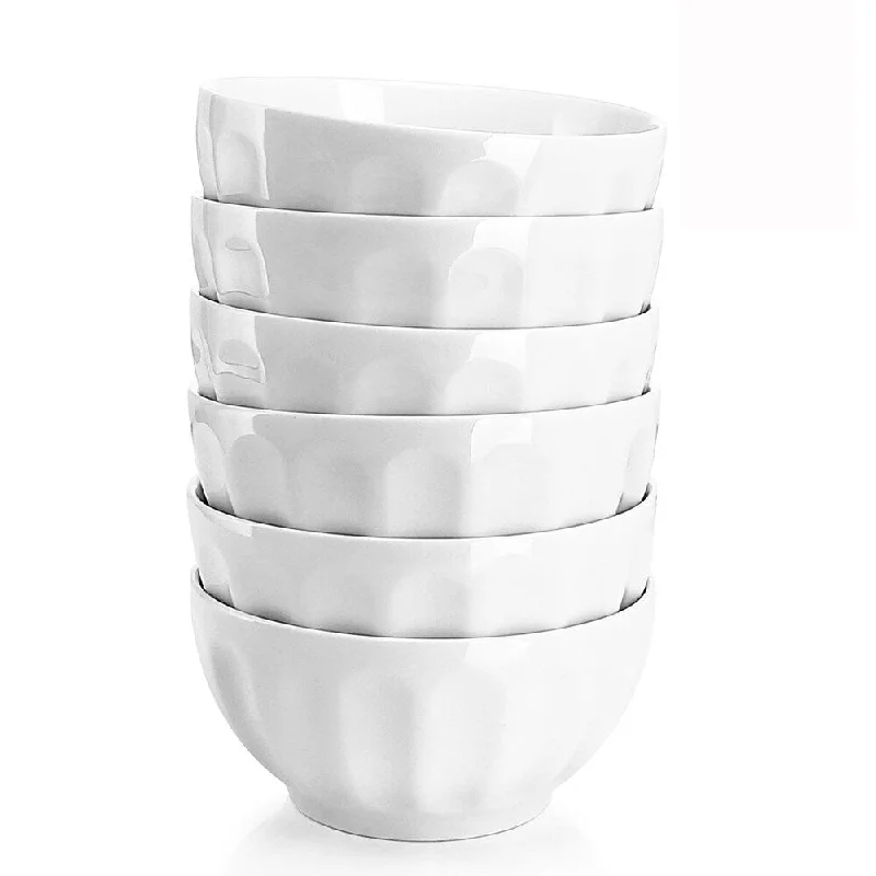 Retro diner serving tray-Sweese Porcelain Fluted Bowl Set - 26 Ounce - Set of 6, White