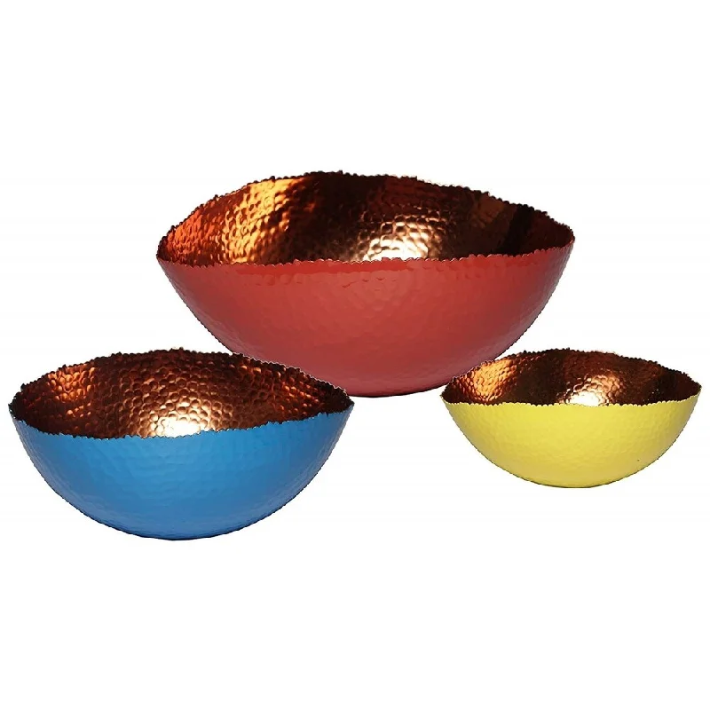 Vintage tin serving tray-Melange Home Decor Cuivre Collection, Set of 3 Oval Bowls - 6", 9" and 12", Color - Multicolor