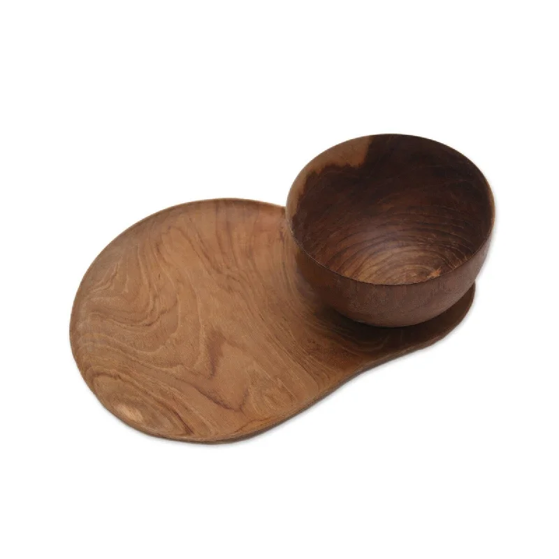 Matte finish serving fork-Handmadev Teakwood plate and bowl set,(Indonesia)