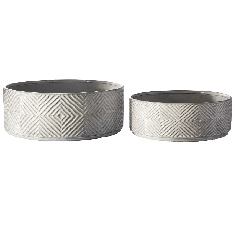 Speckled ceramic soup mug-Bowl with Ceramic and Embossed Diamond Bursting Pattern, Set of 2, Gray