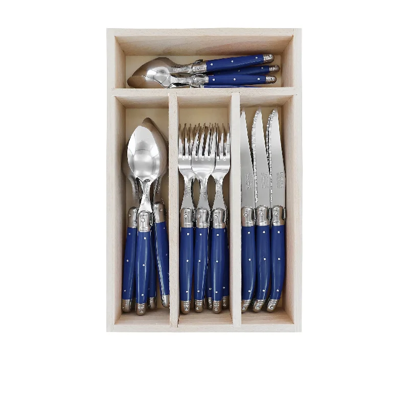 Textured grip soup spoon-Laguiole by Andre Verdier Debutant 24 Piece Cutlery Set in Blue