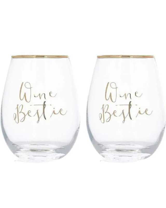 Rust-proof metal water cup-Ava & I Bestie Stemless Wine Glass Set Of 2