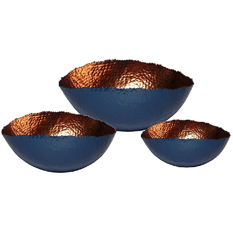 Sleek copper finish spoon-Melange Home Decor Cuivre Collection, Set of 3 Oval Bowls - 6", 9" and 12", Color - Navy