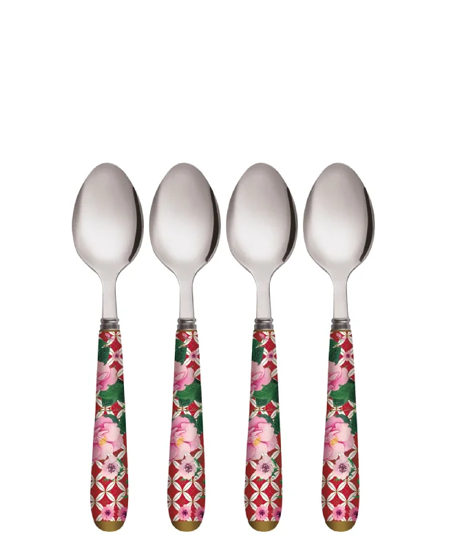 Compact travel cutlery set-Maxwell & Williams Teas & C's Silk Road Teaspoon Set of 4 Cherry Red Gift Boxed