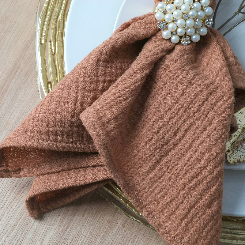 Elegant crystal serving bowl-Cotton Gauze Crinkle Napkins 16"x16" (5 pcs/pk) - Terracotta