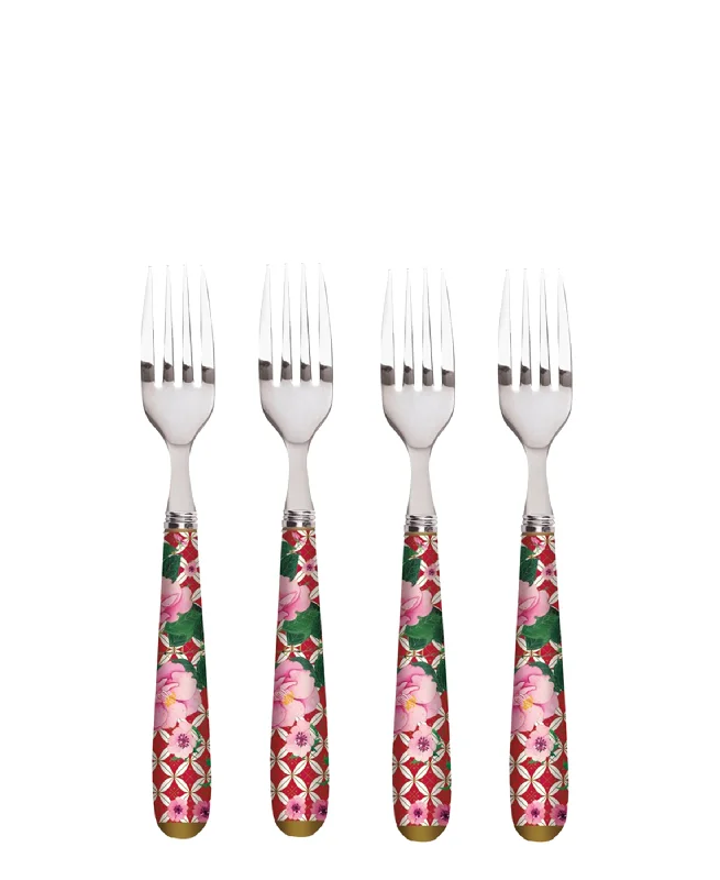 Matte finish serving fork-Maxwell & Williams Teas & C's Silk Road Cake Fork Set of 4 Cherry Red Gift Boxed