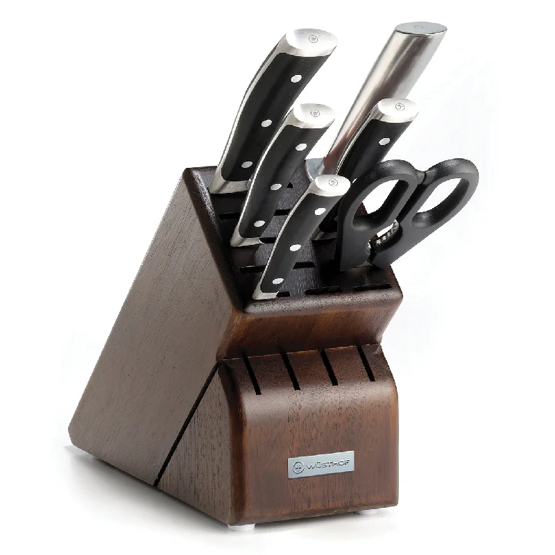 Sleek stainless steel tongs-Wusthof Classic Ikon 7-Piece Block Set - Walnut