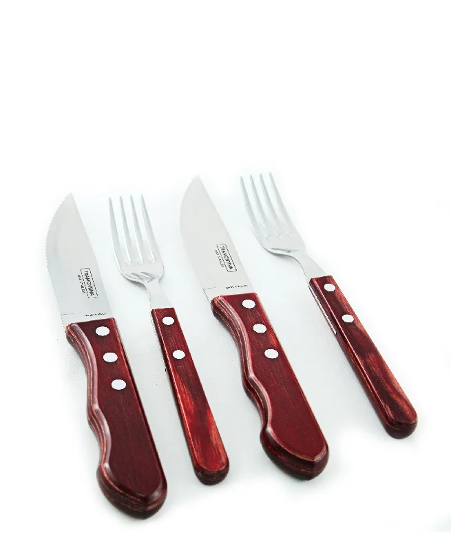 Sleek stainless steel tongs-Tramontina Flatware Set 4 Piece - Red